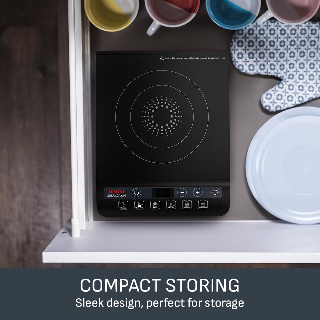 Tefal Everyday Portable Electric Induction Hob, 2 hours timer, 6 functions, 9 power level, 2100W, Kitchen, Student, Cooking, Caravan, Party, Black, IH201840 - Image 2