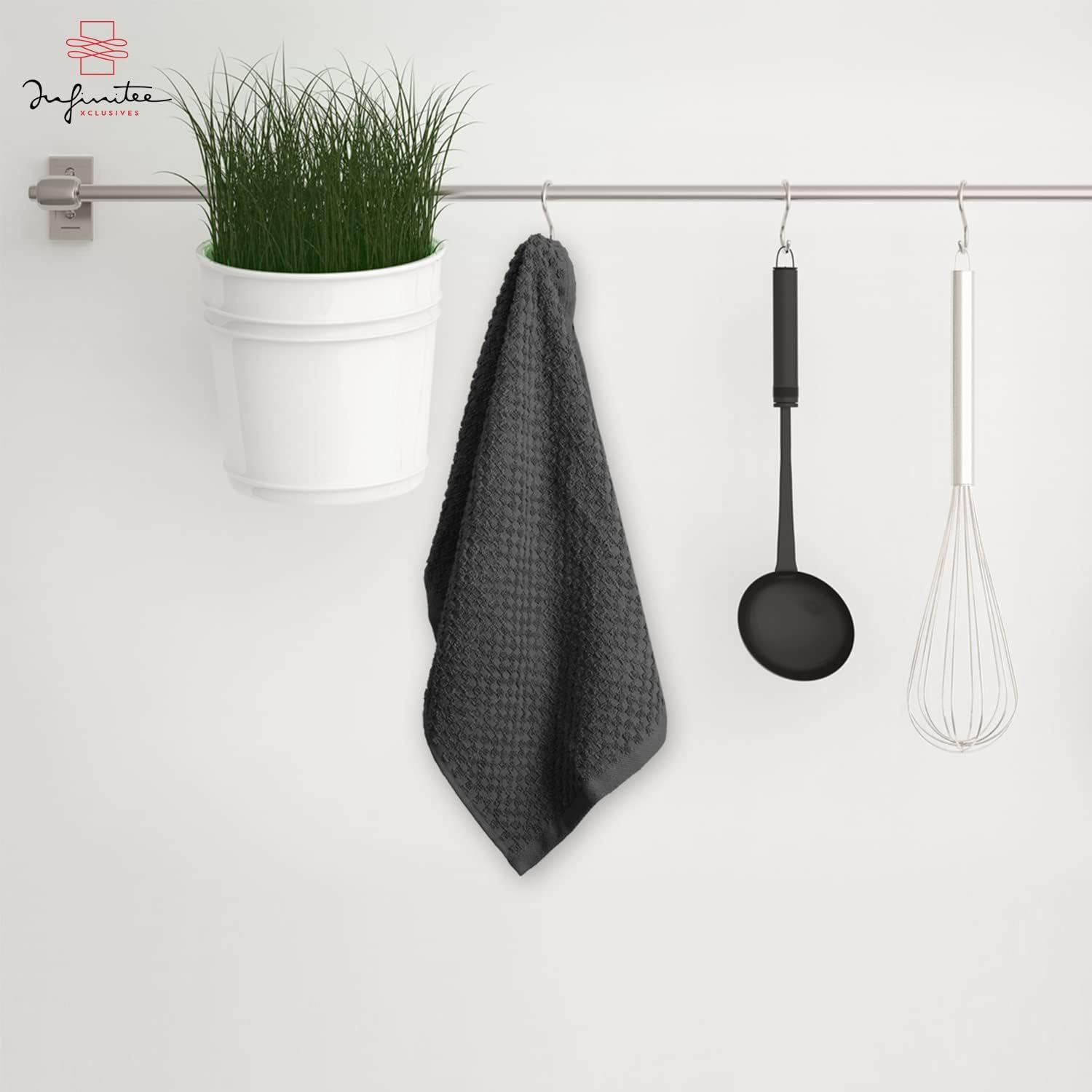 Infinitee Xclusives Premium Terry Tea Towels | Pack of 6 | 100% Cotton | 38 x 64 cm | Ultra Soft & Highly Absorbent | Dish Towels for Kitchen, Bar & Daily Household Cleaning Use | Grey - Image 2