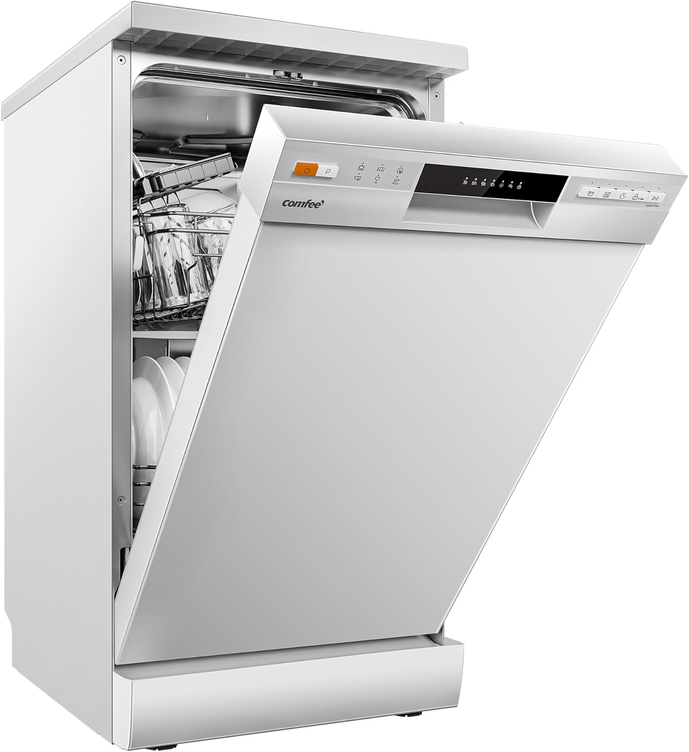 COMFEE' Freestanding Dishwasher CDWEF1034BW-UK 45cm Width, Slimline Dishwasher with 10 place settings, Quick Wash, Hygiene Wash, Delay Start, Half Load, Adjustable Basket - White - Image 2