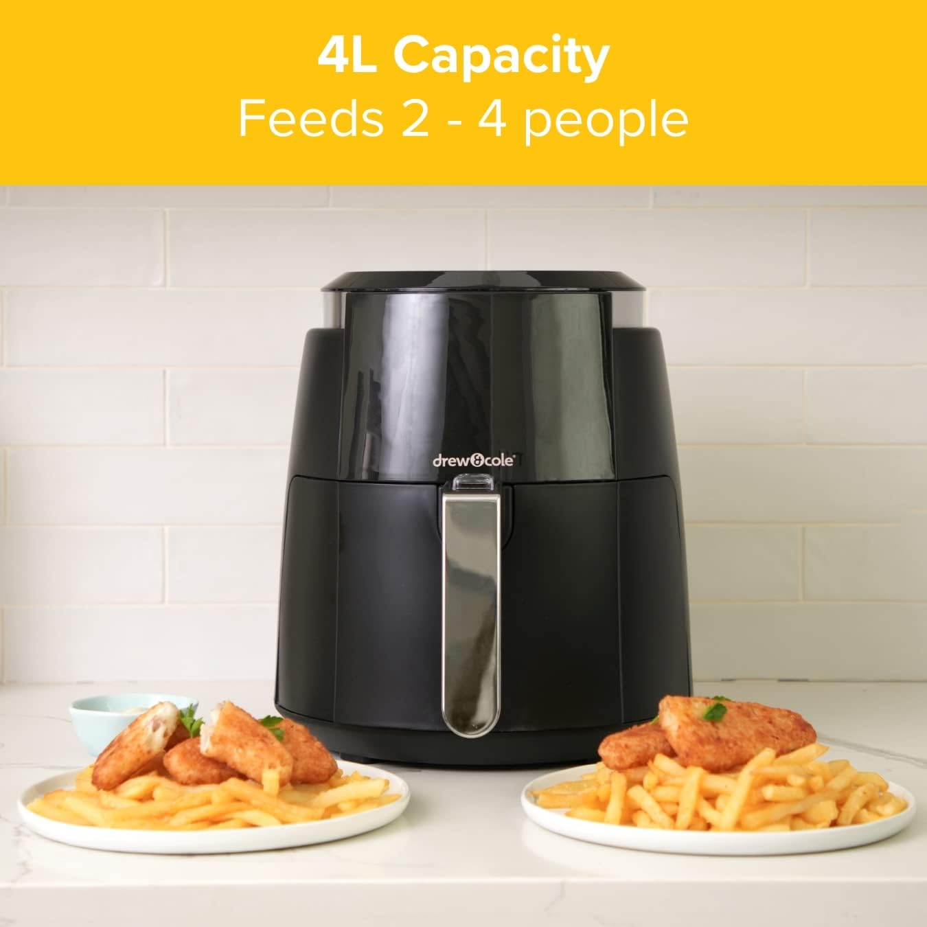 Drew&Cole Air Fryer 4L - 8-in-1 Digital Air Fryer - 4 Litre Capacity - 8 Pre-Set Programmes - Cook with Less Oil & Fat - Easy Cooking - Ideal Kitchen Appliance for Smaller Families & Couples - Image 4