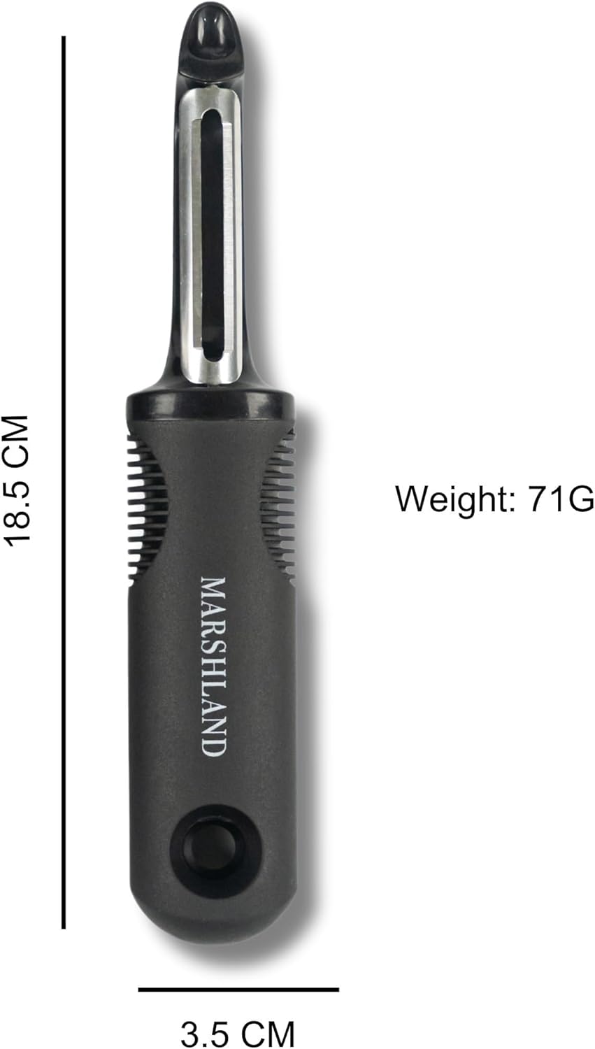 Marshland Premium I-Shape Swivel Vegetable & Fruit Peeler - Non-Slippery Stainless Steel - Durable & Dishwasher Safe Potato Peeler for Kitchen, Strong Grip Skin Peeler (Black) - Image 2