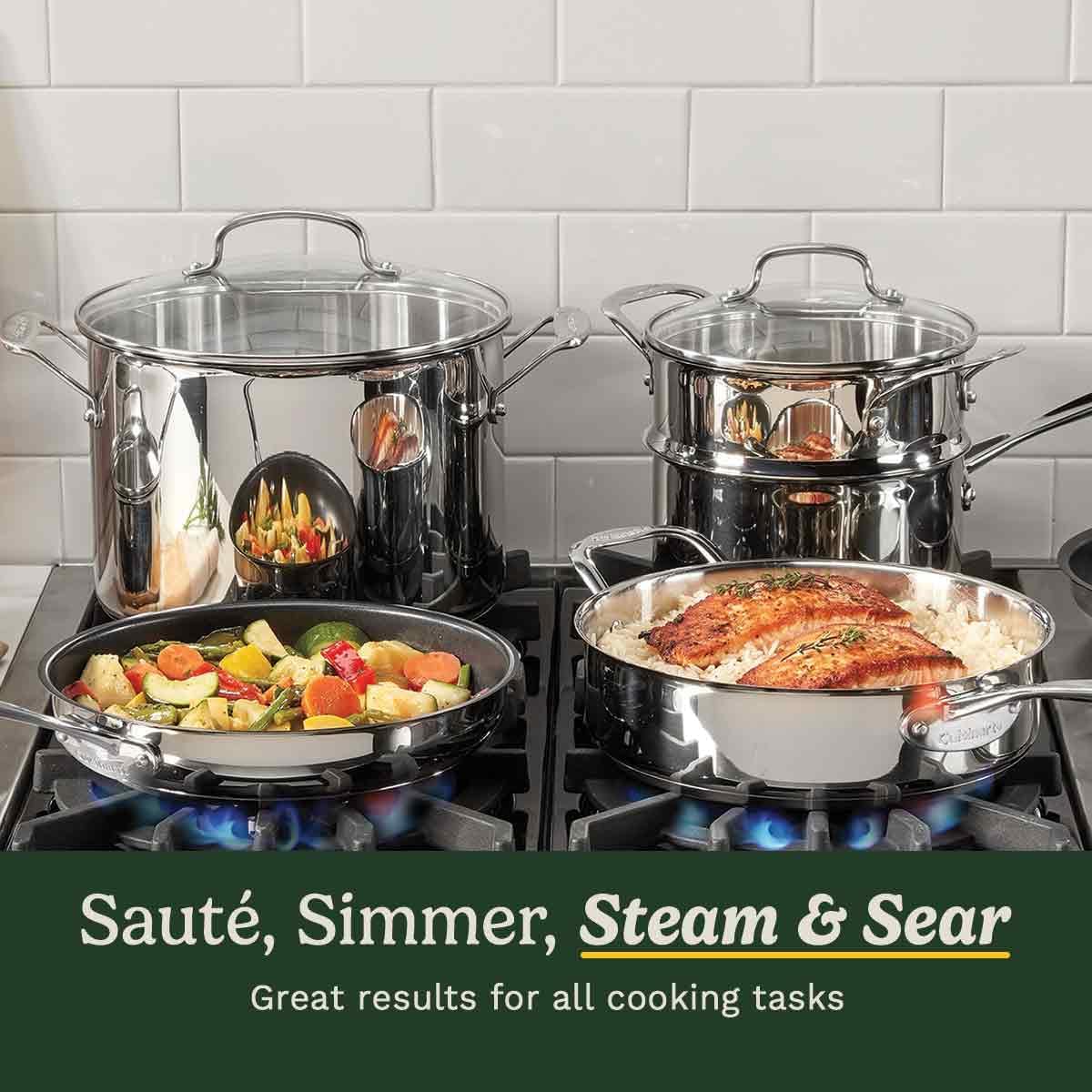 Cuisinart® Chef’s Classic™ Stainless Steel Cookware Set | 11-Piece: Saucepans, Frying Pans, Stockpot, Steamer | Induction-Ready, Aluminium-encapsulated Base | Cool Grip™ Handles - Image 3