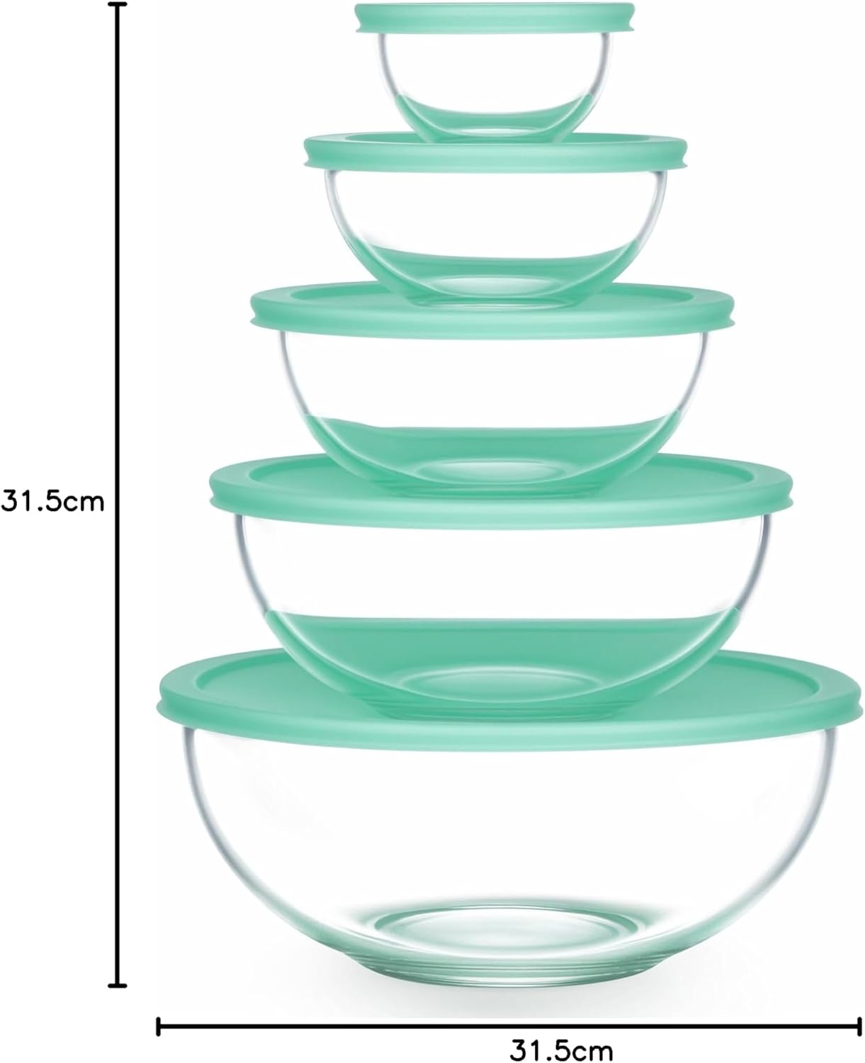 Vtopmart Glass Mixing Bowls with Lids, Set of 5 Borosilicate Glass Salad Bowl, Nesting Kitchen Serving Bowls for Prep, Cooking, Baking, Microwave Freezer Dishwasher Safe (0.2/0.5/1.0/2.0/3.5 L) - Image 9