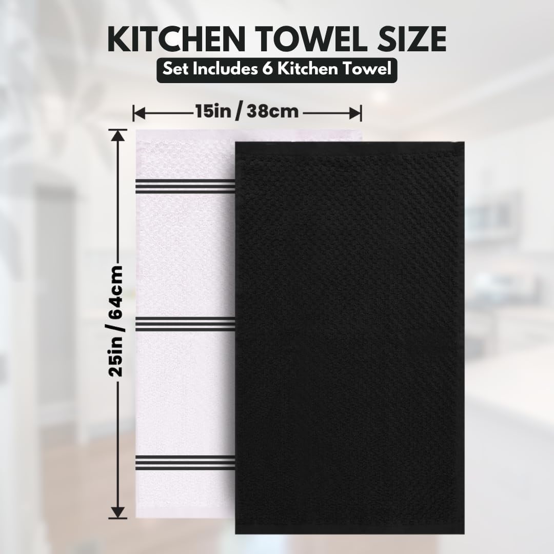 Infinitee Xclusives Premium Tea Towels | Pack of 6 | 100% Cotton |38 x 64 cm| Ultra Soft & Highly Absorbent Terry Dish Towels for Kitchen, Bar & Daily Household Cleaning Use |Storm Black| - Image 4