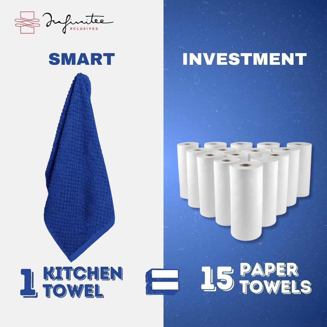Infinitee Xclusives Premium Tea Towels | Pack of 6 | 100% Cotton |38 x 64 cm| Ultra Soft & Highly Absorbent Terry Dish Towels for Kitchen, Bar & Daily Household Cleaning Use |Mighty Blue| - Image 7