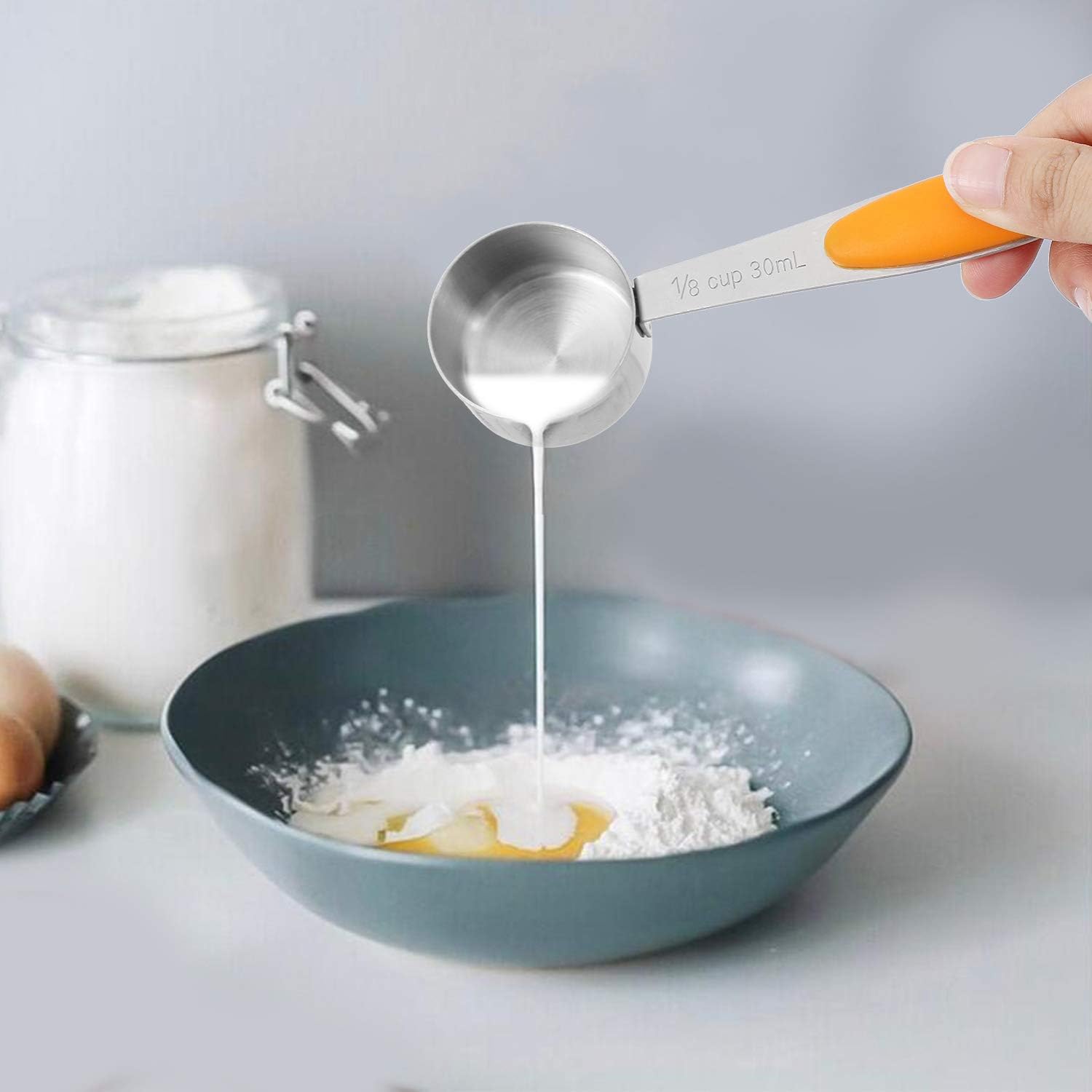 HAUSPROFI Measuring Cups and Spoons Set of 14, Stainless Steel Cup Measurement Set with Measuring Scoop and Clip for Food, Soft Silicone Handle and Ruler, for Baking, Kitchen Cooking, Liquid and Solid - Image 5