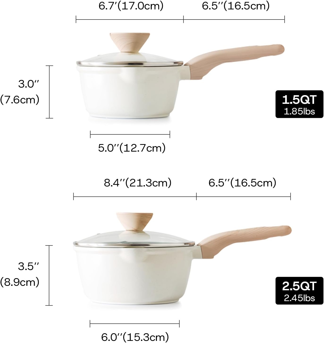 Kordisen Sauce Pan Set with Lid, 16cm+ 20cm Nonstick Cooking Pots with Pour Spout, Easy to Clean, Small Kitchen Induction Saucepan with Ceramic Coating, PFOA/PFOS Free (Cream) - Image 2