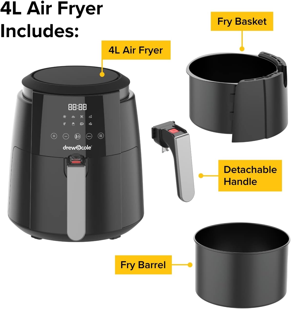 Drew&Cole Air Fryer 4L - 8-in-1 Digital Air Fryer - 4 Litre Capacity - 8 Pre-Set Programmes - Cook with Less Oil & Fat - Easy Cooking - Ideal Kitchen Appliance for Smaller Families & Couples - Image 8