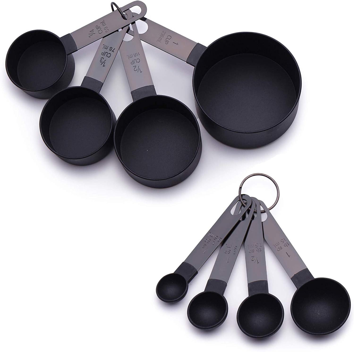 FONYA 8-Piece Black Measuring Tools - Nylon, 4 Measuring Cups / 4 Measuring Spoons with Metal Handles for Liquids and Solids (Black) - Image 6