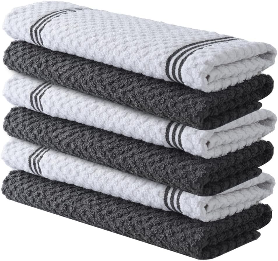 Infinitee Xclusives Premium Terry Tea Towels | Pack of 6 | 100% Cotton | 38 x 64 cm | Ultra Soft & Highly Absorbent | Dish Towels for Kitchen, Bar & Daily Household Cleaning Use | Grey