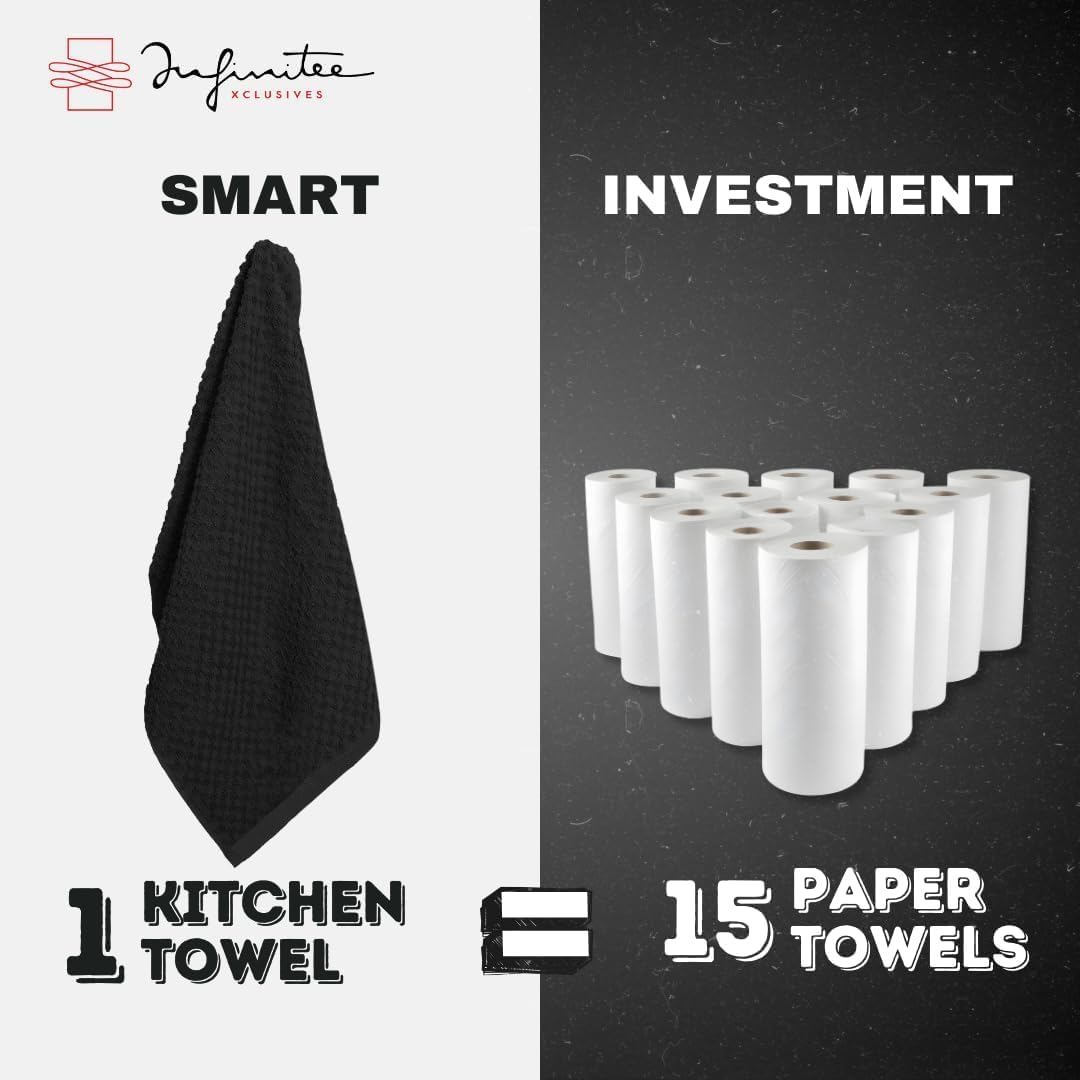 Infinitee Xclusives Premium Tea Towels | Pack of 6 | 100% Cotton |38 x 64 cm| Ultra Soft & Highly Absorbent Terry Dish Towels for Kitchen, Bar & Daily Household Cleaning Use |Storm Black| - Image 7