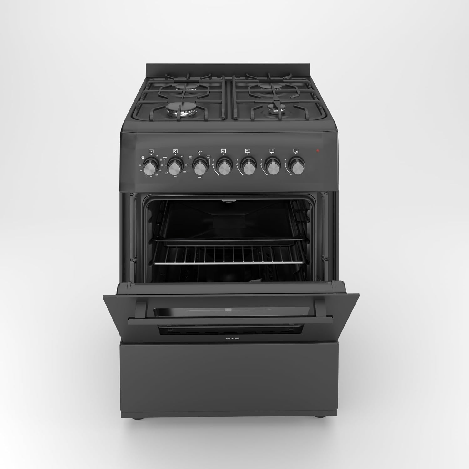 HYE Cooker - Gas Cooker With 4 Gas Burners, 62L Electric Oven, 60cm Width, Modern Freestanding Design, Black, Ideal For Family Homes - C01FS60G17 - Image 2