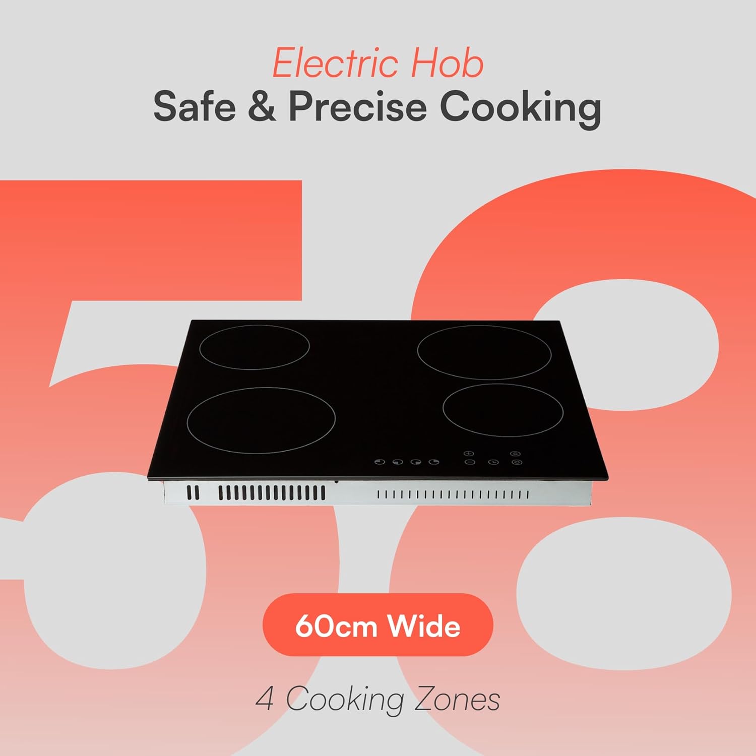 Cookology TCH601 60cm Electric Ceramic Hob Cooktop in Black - 4 Cooking Zones - Built-in Worktop - Touch Controls - With Timer - 9 Heat Levels - Child Lock - Image 2