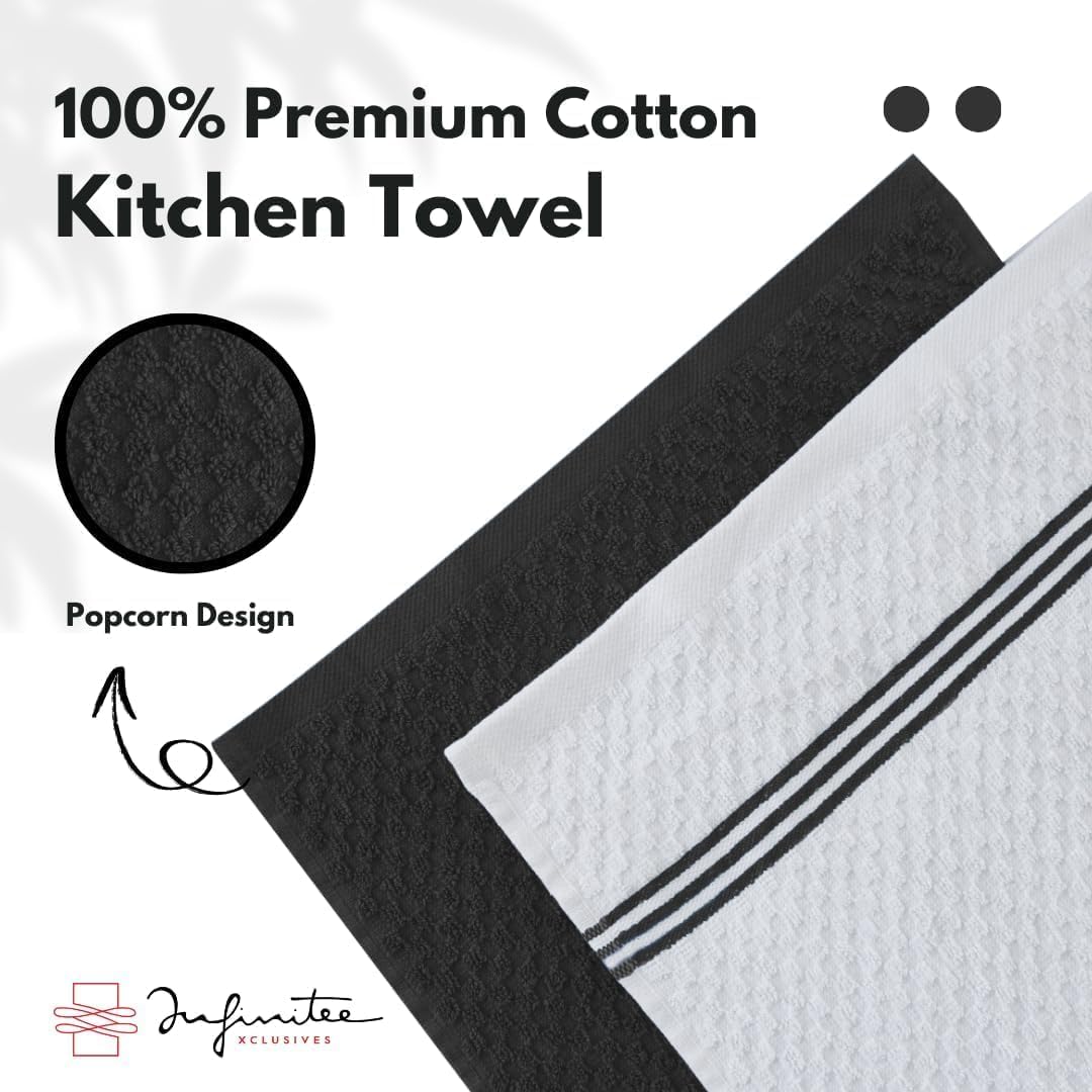 Infinitee Xclusives Premium Tea Towels | Pack of 6 | 100% Cotton |38 x 64 cm| Ultra Soft & Highly Absorbent Terry Dish Towels for Kitchen, Bar & Daily Household Cleaning Use |Storm Black| - Image 8