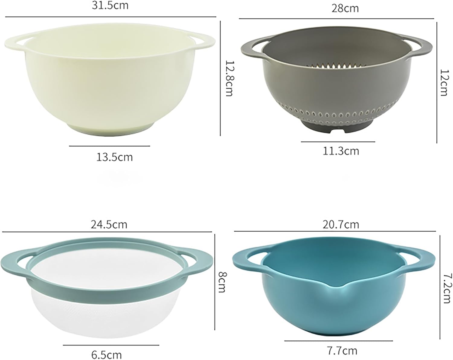 Plastic Nesting Bowls Set with Mixing Bowls,Colanders,4 Measuring Cups,Sifter for Baking,Food Prep,RV Camping Accessories,8 Pieces - Image 2