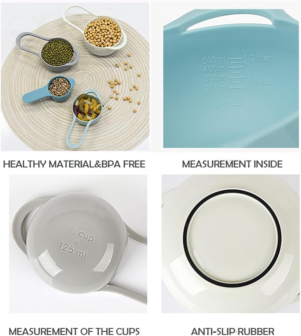 Plastic Nesting Bowls Set with Mixing Bowls,Colanders,4 Measuring Cups,Sifter for Baking,Food Prep,RV Camping Accessories,8 Pieces - Image 3