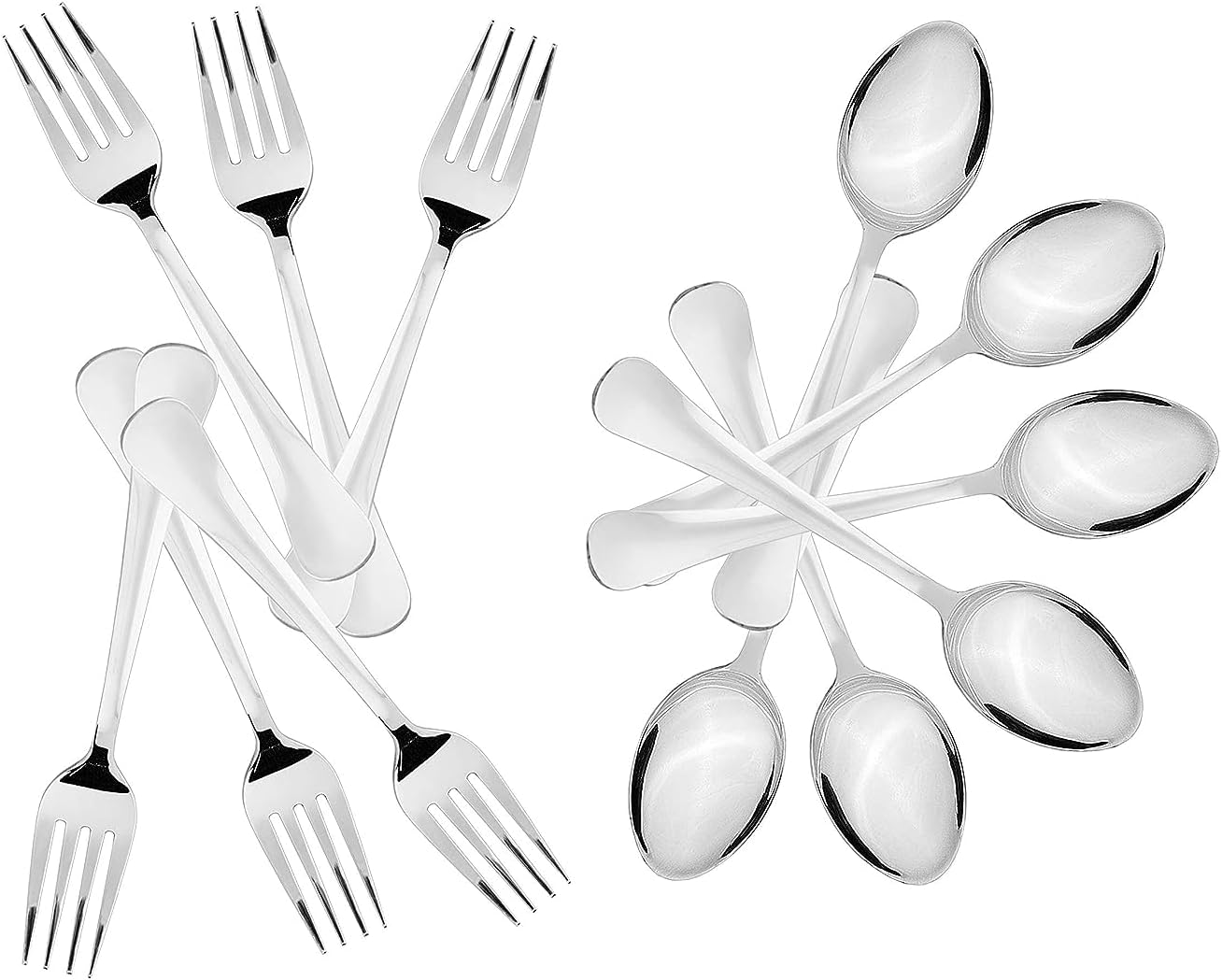 Stainless Steel Fork and Spoon Set of 12 Mirror Polishing Cutlery Set Silverware Forks & Spoons Dishwasher Safe Dining Table Accessories for Home Kitchen & Restaurant (Spoons & Forks Set of 12) - Image 2