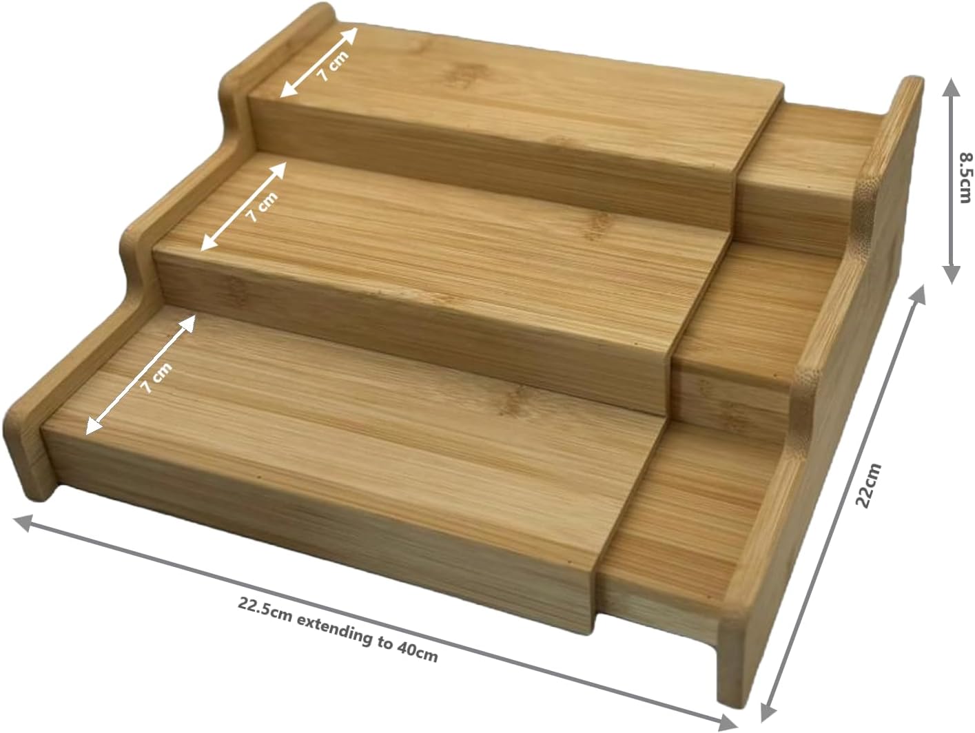 MAGNA RETAIL Bamboo Spice Rack Organiser | Tiered Extending Spice Organiser | Kitchen Storage Rack | Seasoning and Small Jars Kitchen Countertop Organizer | Extendable Shelf (3-Tier) - Image 3