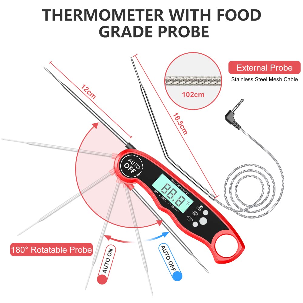 CIRYCASE Meat Thermometers, Fast & Precise Read Food Thermometer with 102cm Wire Probe, Backlight LCD Display, Digital Thermometers, BBQ Thermometer for Kitchen, Outdoor Cooking, Liquid & Grill - Image 4