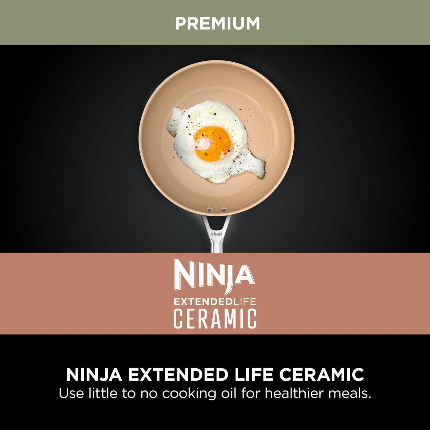 Ninja Extended Life 5-Piece Ceramic Cookware Set (20 & 24cm Frying Pans + 16, 18 & 20cm Saucepans & Lids), Non-Stick (No PFAs, PFOAs, Lead or Cadmium), Oven Safe 285°C, Terracotta/Grey, CW95000EUUKDB - Image 11