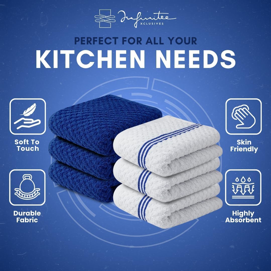 Infinitee Xclusives Premium Tea Towels | Pack of 6 | 100% Cotton |38 x 64 cm| Ultra Soft & Highly Absorbent Terry Dish Towels for Kitchen, Bar & Daily Household Cleaning Use |Mighty Blue| - Image 6