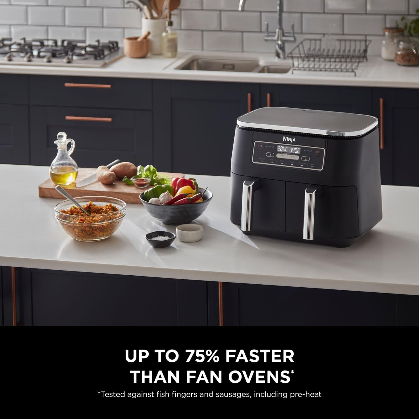 Ninja Foodi Dual Zone Digital Air Fryer, 2 Drawers, 7.6L, 6-in-1, Uses No Oil, Air Fry, Max Crisp, Roast, Bake, Reheat, Dehydrate, Cooks 4-6 Portions, Non-Stick, Dishwasher Safe Baskets, Black AF300UK - Image 6