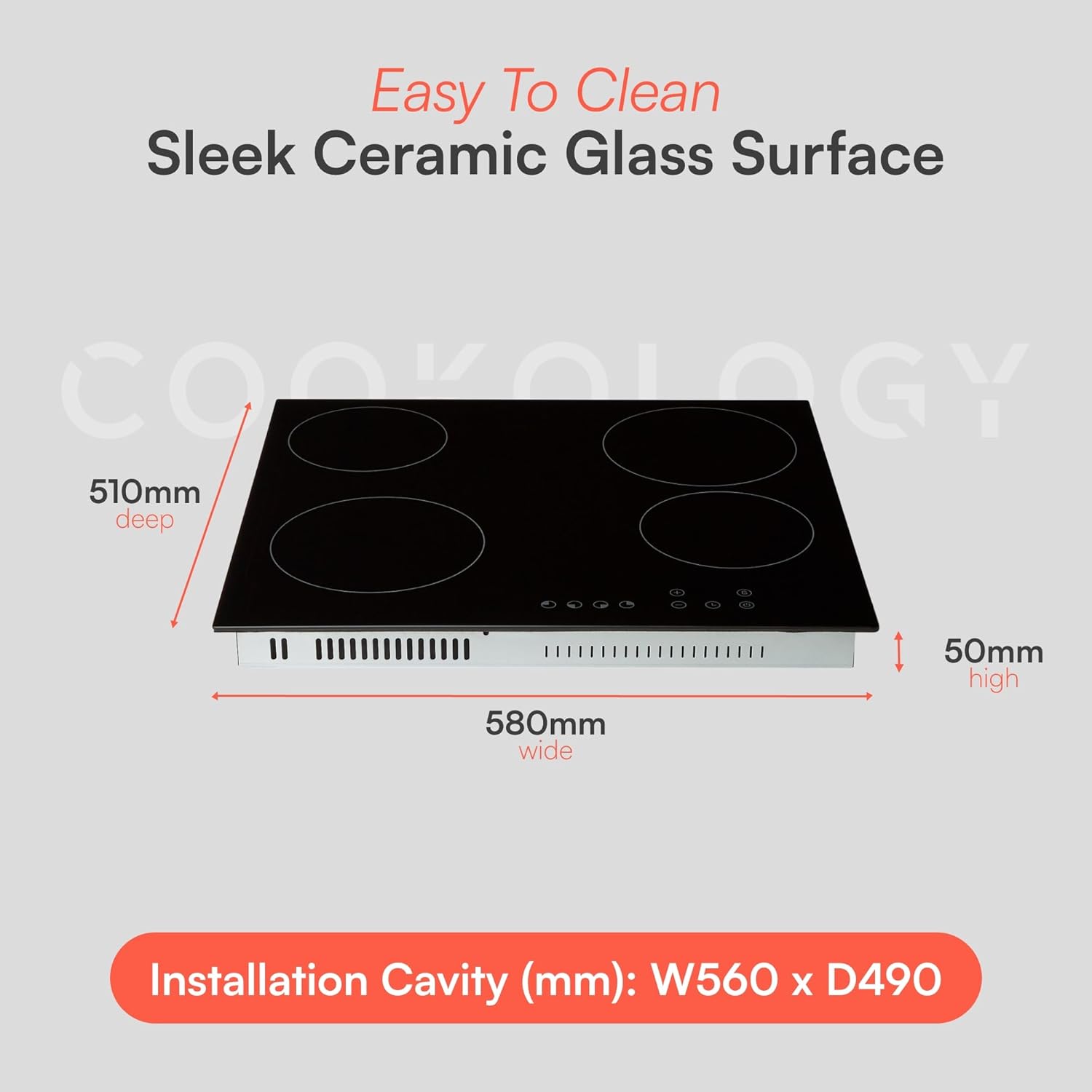 Cookology TCH601 60cm Electric Ceramic Hob Cooktop in Black - 4 Cooking Zones - Built-in Worktop - Touch Controls - With Timer - 9 Heat Levels - Child Lock - Image 4