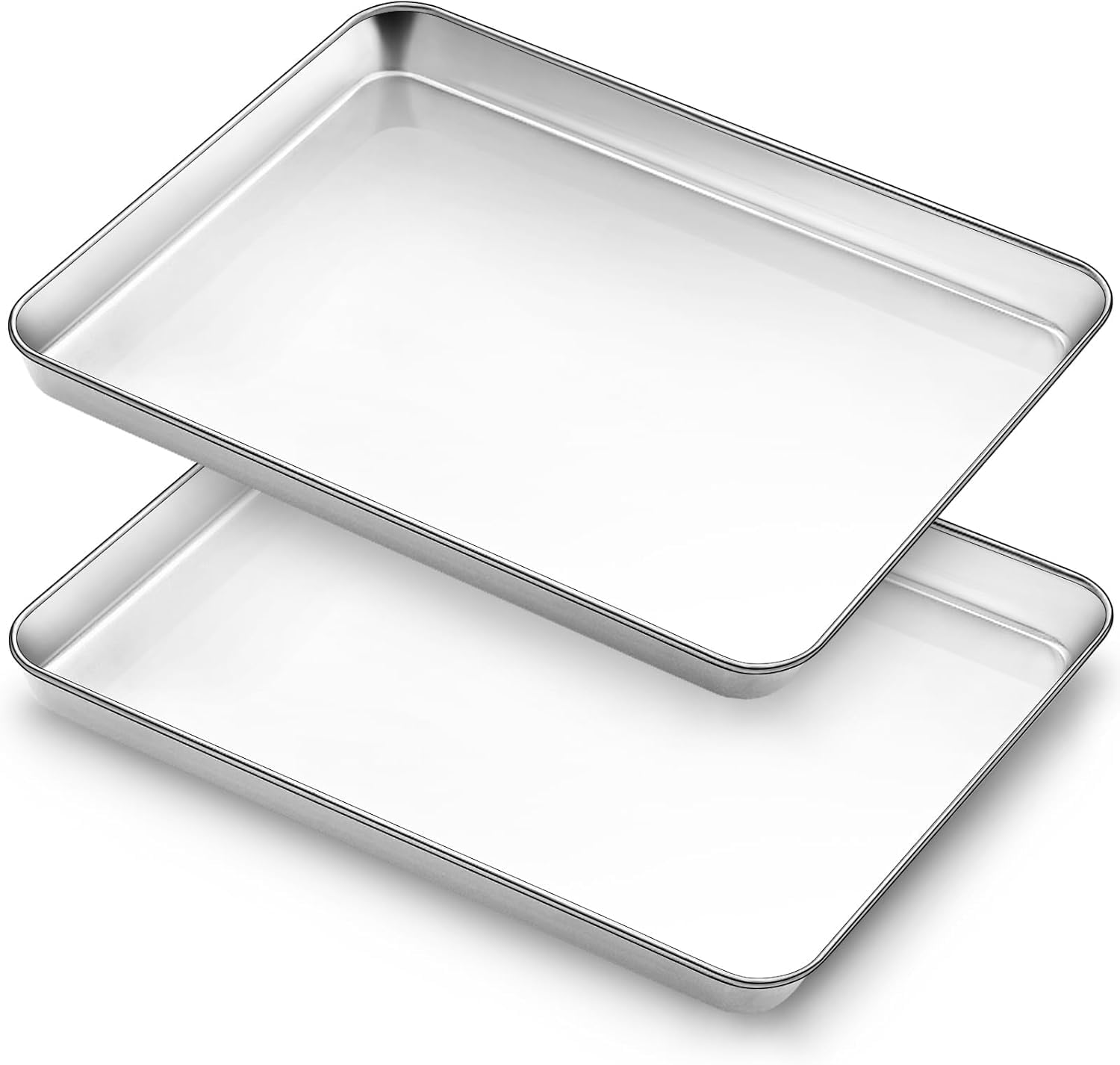 Baking Tray Set of 2, Bastwe Stainless Steel Oven Trays, Rectangle Baking Sheets Pans Perfect for Cooking Serving, Non Toxic & Rust Free, Mirror Finished & Dishwasher Safe (9 x 7 x 1 inch)