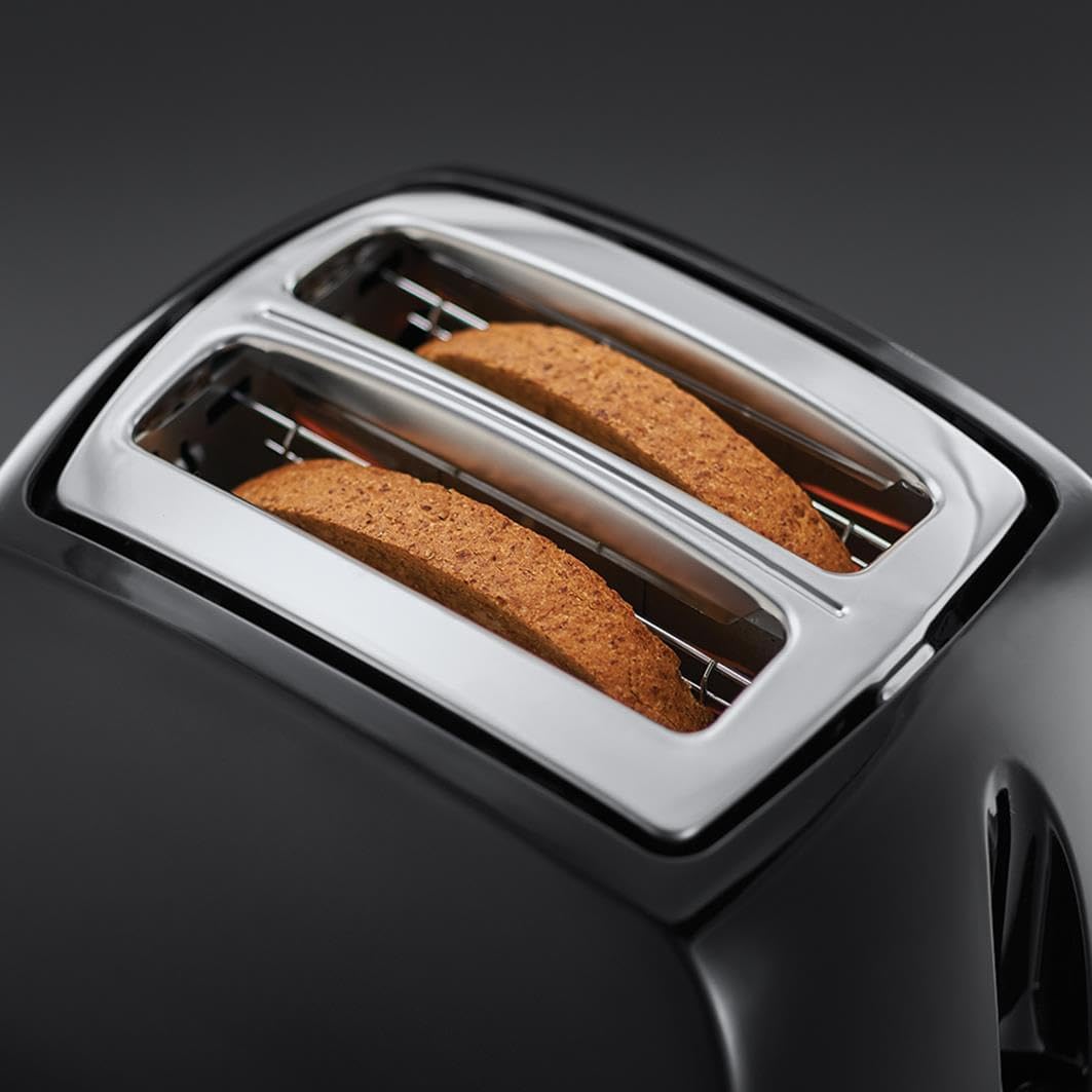 Russell Hobbs Textures 2 Slice Toaster (Extra Wide Slots, 6 Browning levels, Frozen, cancel & reheat function with indicator lights, Removable crumb tray, 850W, Black matt & high gloss finish) 21641 - Image 6