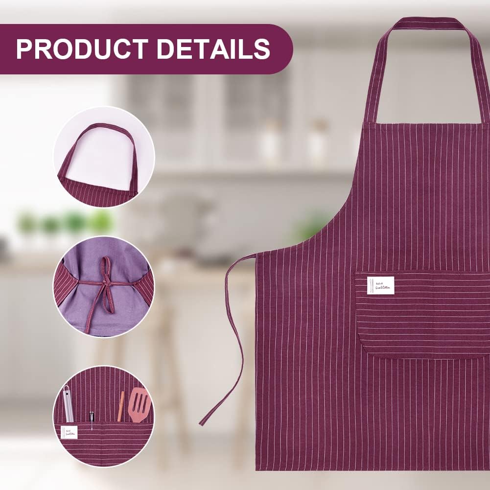 Vicloon Unisex Adjustable Bib Apron, 2 Pcs Apron with 2 Pockets Cooking Kitchen Chef Aprons, Women Men Aprons for Home Kitchen, Restaurant, Coffee house - Image 4