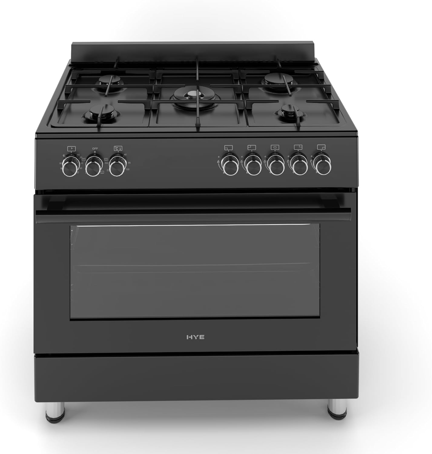 HYE Cooker - Gas Cooker, Versatile 5 Burner Gas Hob, Electric Oven, Smart Digital Controls, 90cm Width, Freestanding Design, Matte Black, Perfect For Busy Family Kitchens & Larger Homes - C01FS90G18 - Image 5