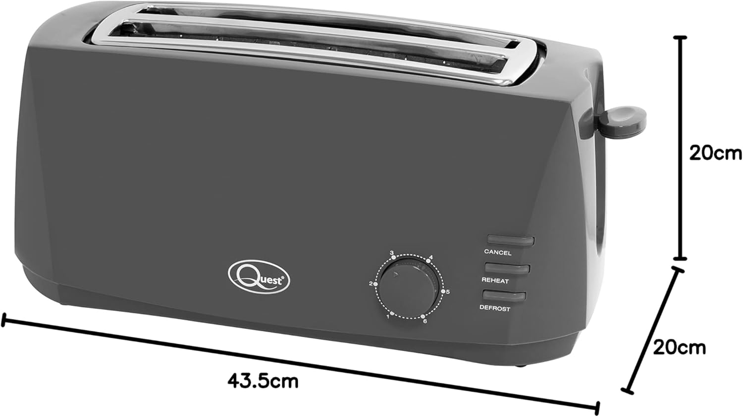 Quest 4 Slice Toaster Grey - Extra Wide Long Slots for Crumpets and Bagels - 6 Settings - Reheat and Defrost - Image 10