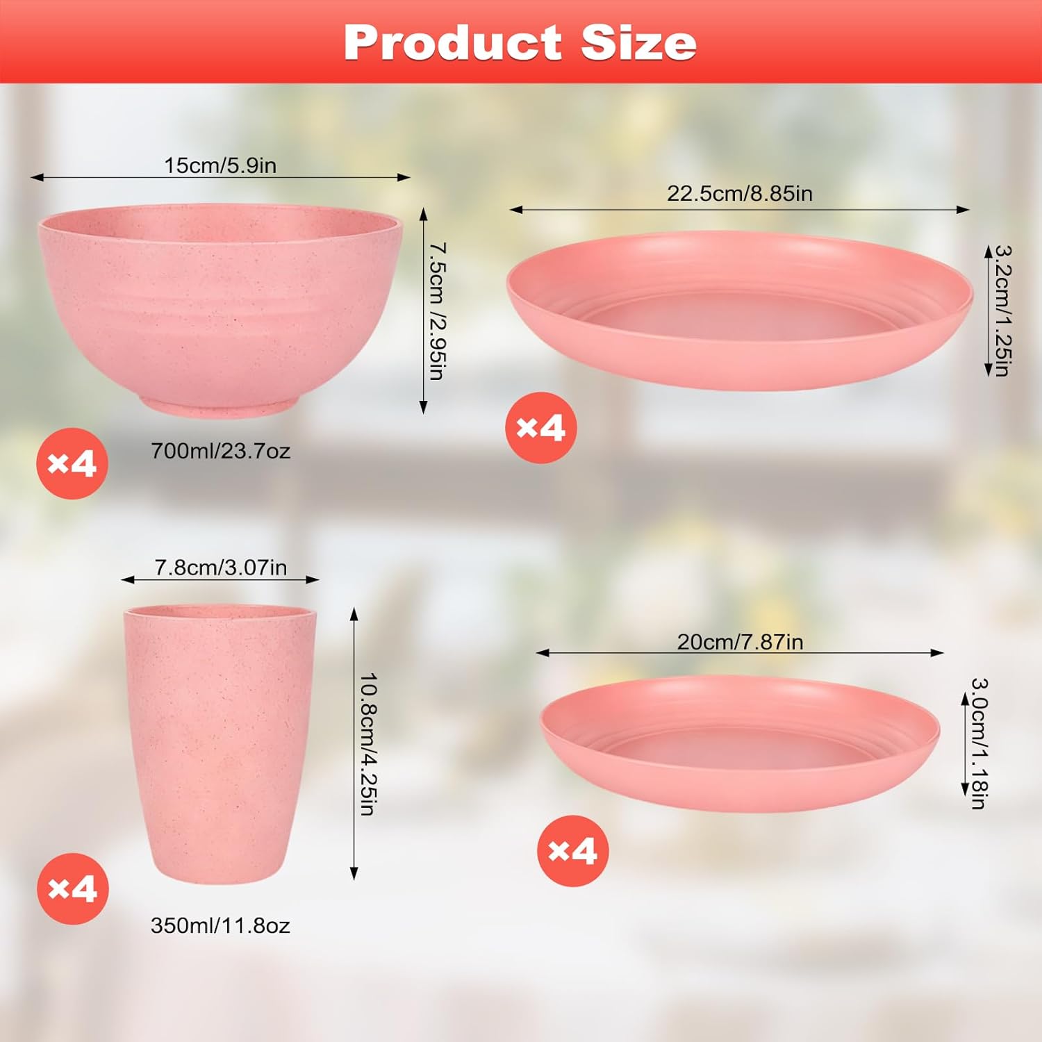 Pieces Plastic Dinnerware 16PCS Plastic Plates and Bowls Set for 4, Unbreakable Food-Grade PP Dinnerware Set - Microwave & Dishwasher Safe, Reusable Tableware for Camping, Picnics & Daily Home Use - Image 2