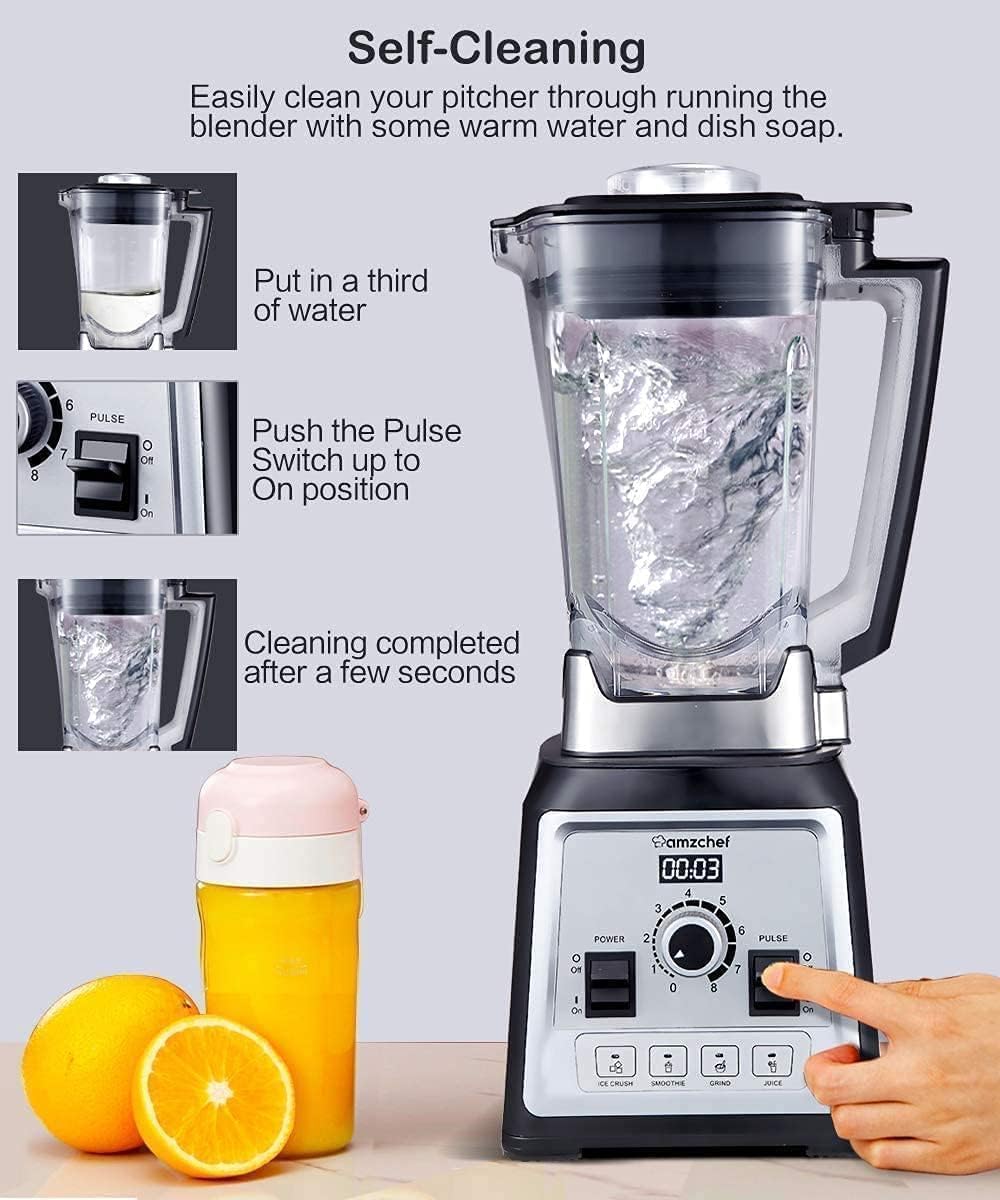 AMZCHEF Blender Smoothie Maker - 2000W Commercial Blender with 2L BPA Free Container - 25000RPM High Speed blender with 8 Speeds Control for kitchen - 4 Presets for Ice/Juice/Smoothie/Nuts - Image 5