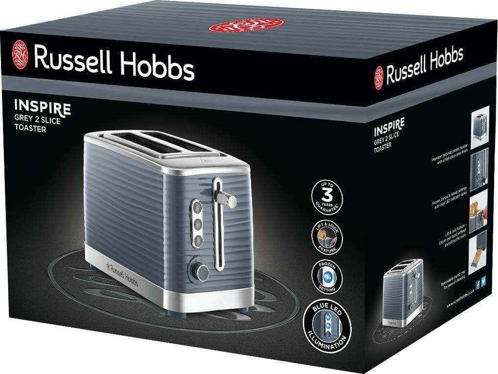 Russell Hobbs Inspire 2 Slice Toaster (Extra wide slots, High lift feature, 6 Browning levels, Frozen/Cancel/Reheat function with Blue LED illumination, 1050W, Grey textured high gloss) 24373 - Image 3