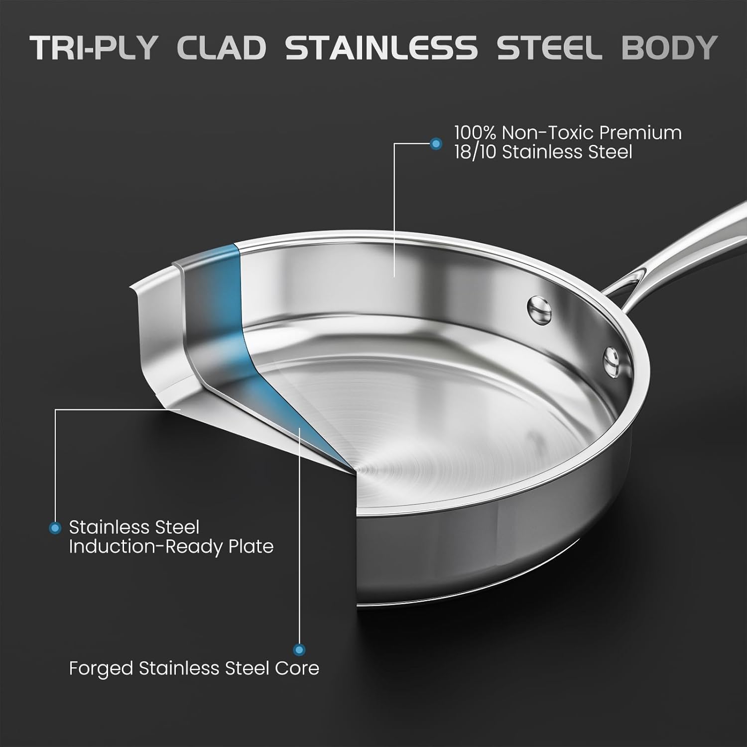 16-Piece Stainless Steel Cookware Set, Induction Compatible Pots and Pans with Steamer & Glass Lids, Stainless Steel Kitchen Utensil Set with Pot Protectors & Apron, Fits All Hob Types - Image 3
