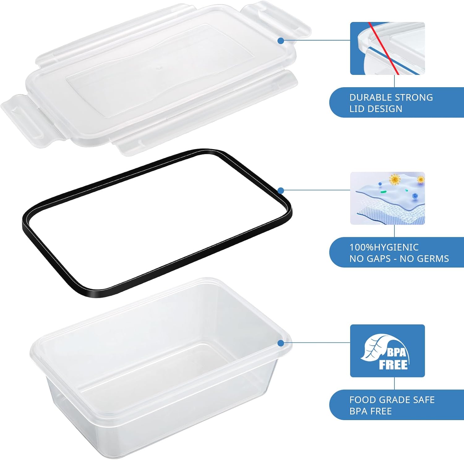Hibisaws Airtight Food Storage Containers with Lids, 10-Pack (10 x 1L), BPA-Free, 100% Leakproof - Ideal for Freezer, Fridge, Microwave & Lunch Box - Image 3