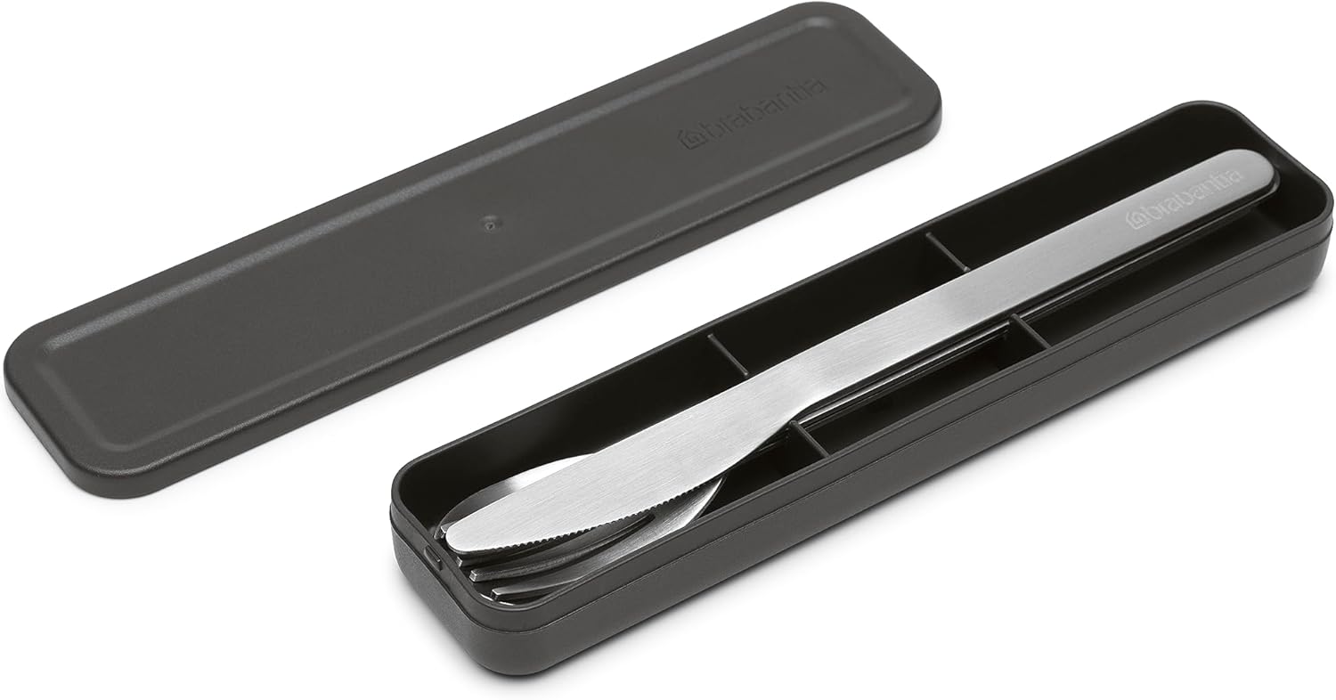 Brabantia - Make & Take Cutlery Set with Case - Set of 3: Knife, Spoon, & Fork - Hygienic Compact Design - Stainless Steel - Dishwasher Safe - Travel Cutlery Set for 1 Person - Dark Grey - Image 3