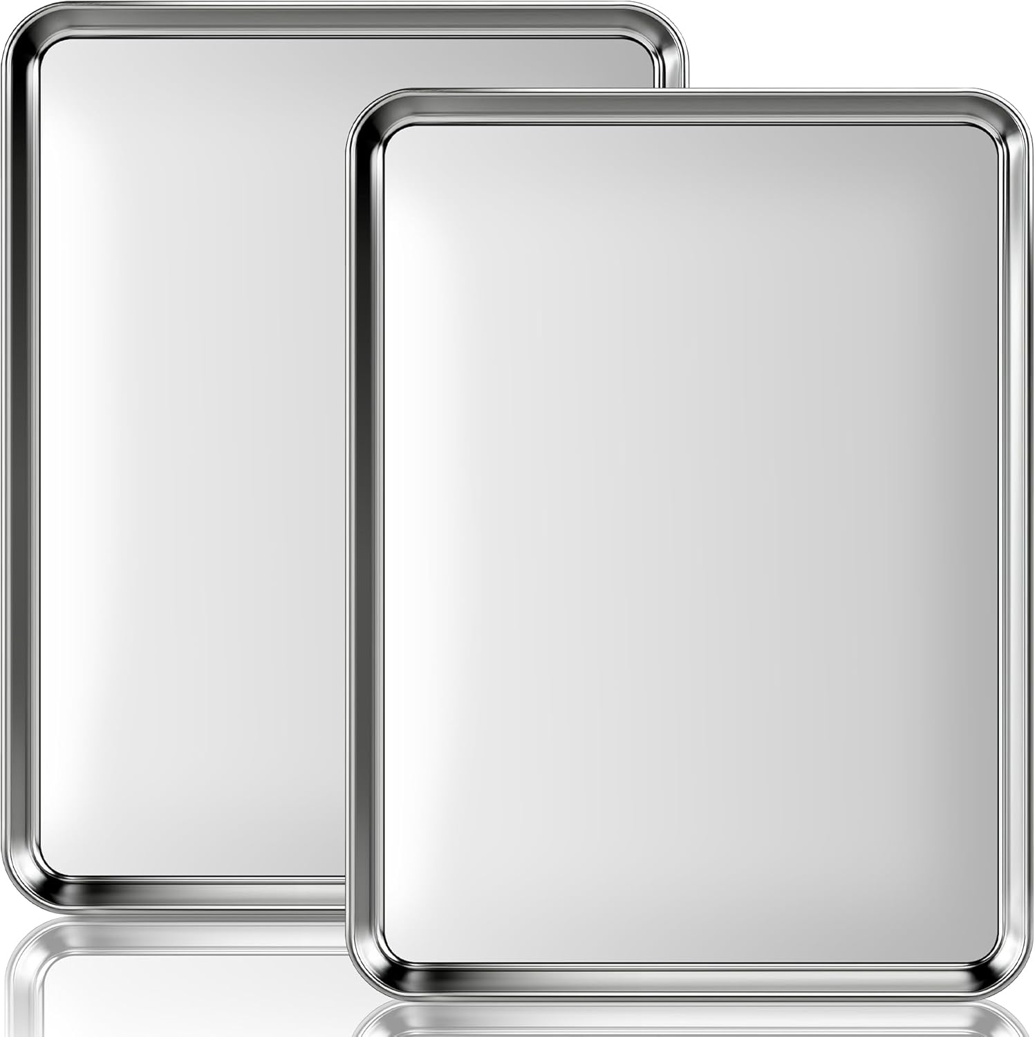 Fire More Baking Trays Set of 2, Stainless Steel Baking Sheet for Oven, Non- Stick Cookie Sheet Pan 40.5 x 30.5 x 2.5 cm Heavy Duty and Easy Clean