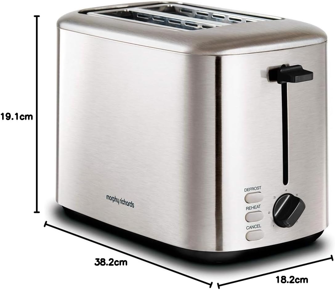 Morphy Richards Equip 2 Slice Toaster, Defrost and Reheat, Browning Controls, Variable Wide Slots, Removable Crumb Tray, 800W, Stainless Steel, 222067, Brushed - Image 8