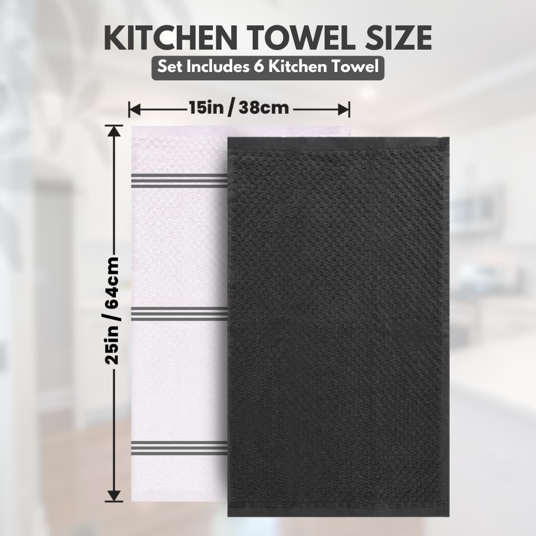 Infinitee Xclusives Premium Terry Tea Towels | Pack of 6 | 100% Cotton | 38 x 64 cm | Ultra Soft & Highly Absorbent | Dish Towels for Kitchen, Bar & Daily Household Cleaning Use | Grey - Image 5