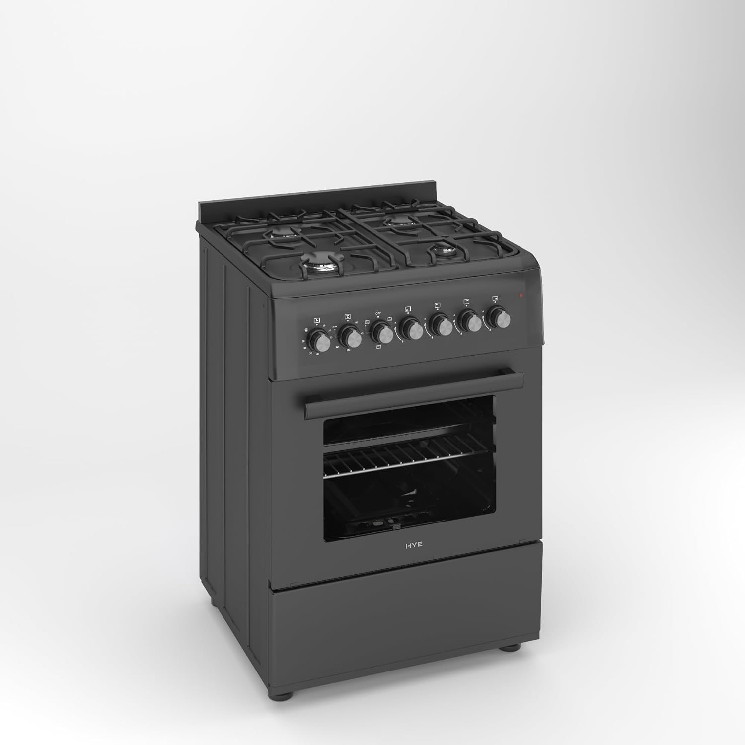 HYE Cooker - Gas Cooker With 4 Gas Burners, 62L Electric Oven, 60cm Width, Modern Freestanding Design, Black, Ideal For Family Homes - C01FS60G17 - Image 5