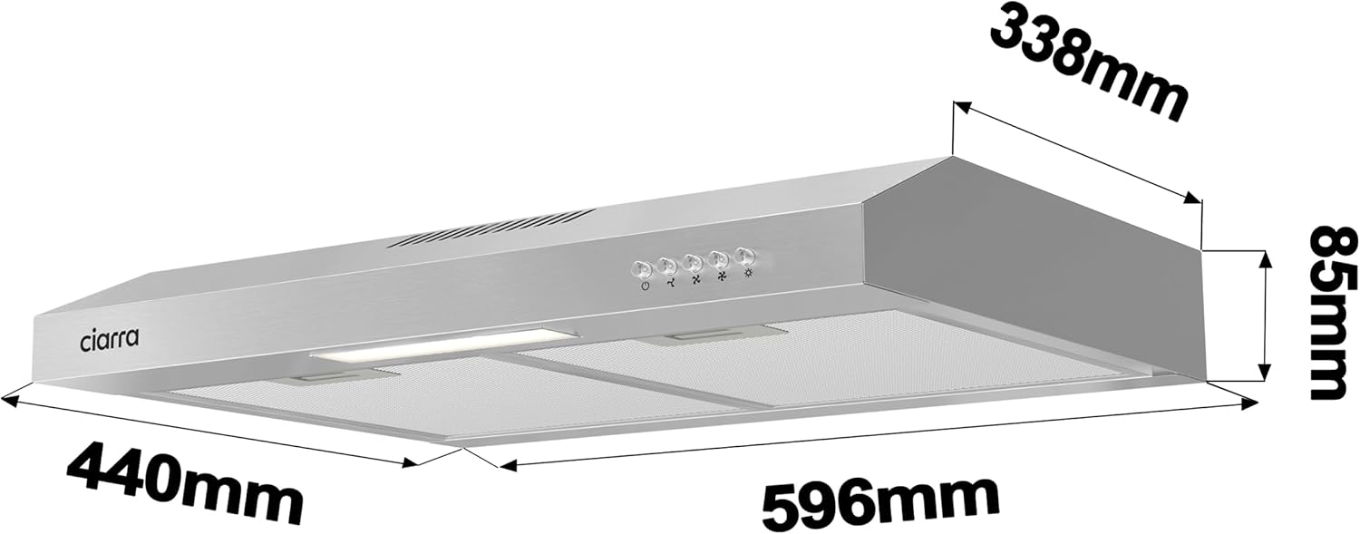CIARRA AWS6903D 60cm Visor Cooker Hood Undercabinet Hoods Wall Mounted Kitchen Extractor Fan 600mm Top Vented Range Hood - Image 6