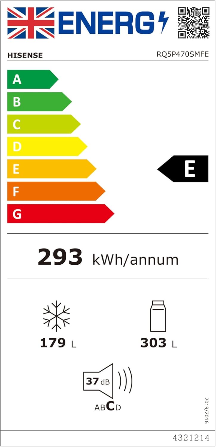Hisense RQ5P470SMFE Wifi Connected American Fridge Freezer Cross Door with Water Dispenser, No Frost, 482 liters, Black Stainless Steel - E Rated, Noise level: 37 decibels, H178.5 x W79.4 x D69.8 (cm) - Image 13