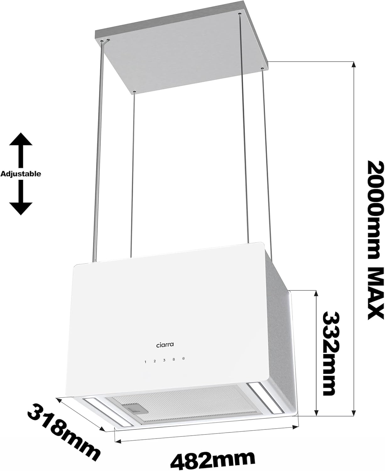 CIARRA Island Cooker Hood 48cm 700m³/ h CBCS4850 LED Display WIFI&Touch Control Ceiling Hood 4-Speed with Booster Recirculating&Ducting Kitchen Extractor Fan - Image 5