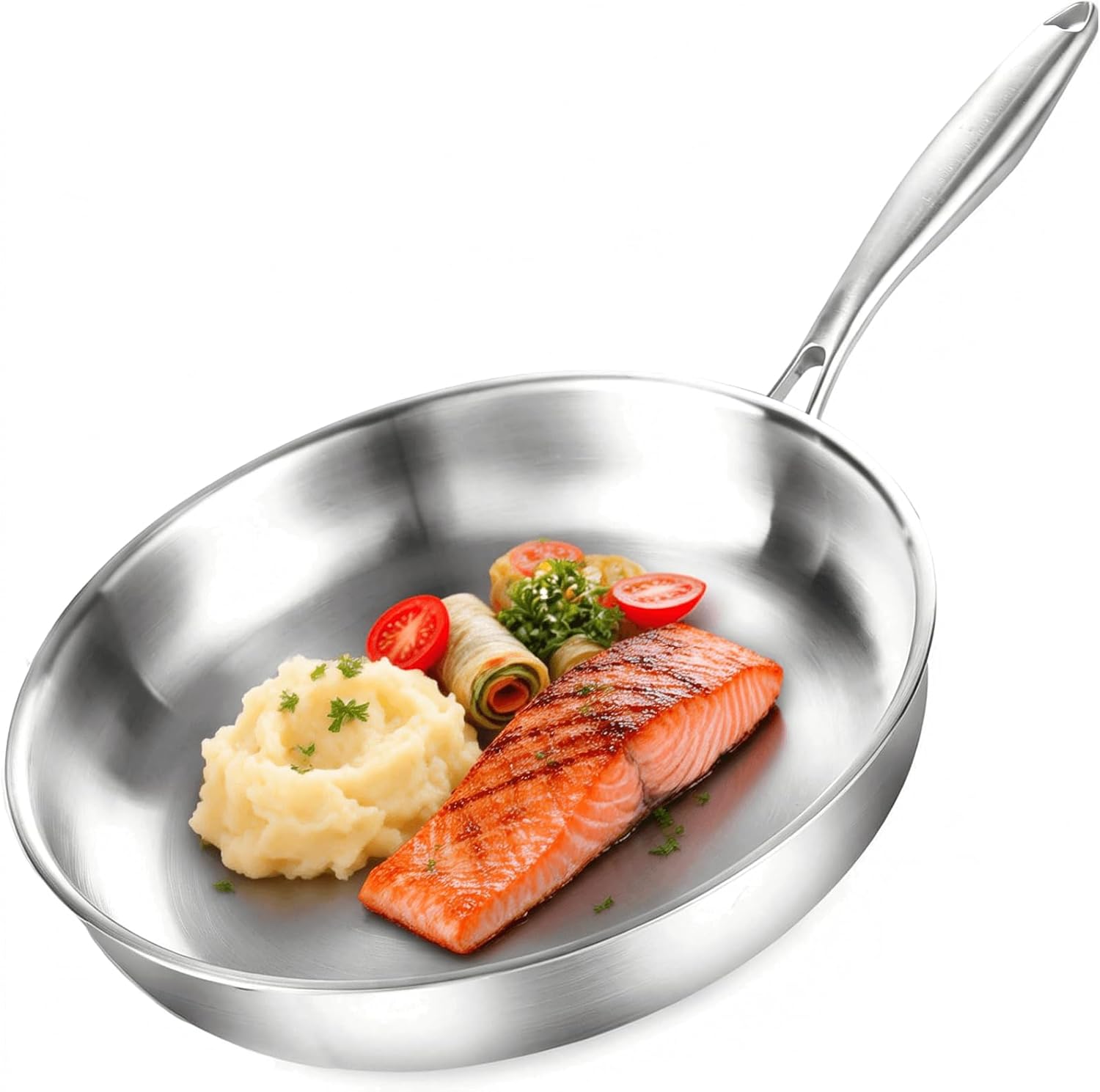 Tri-Ply Stainless Steel Frying pan 28cm, 18/10 Cooking Surface, PFOA Free, Durable and Sturdy, 11" Stainless Steel Pan, Fast & Even Heat, Induction, Electric, Gas, Oven Up to 315℃