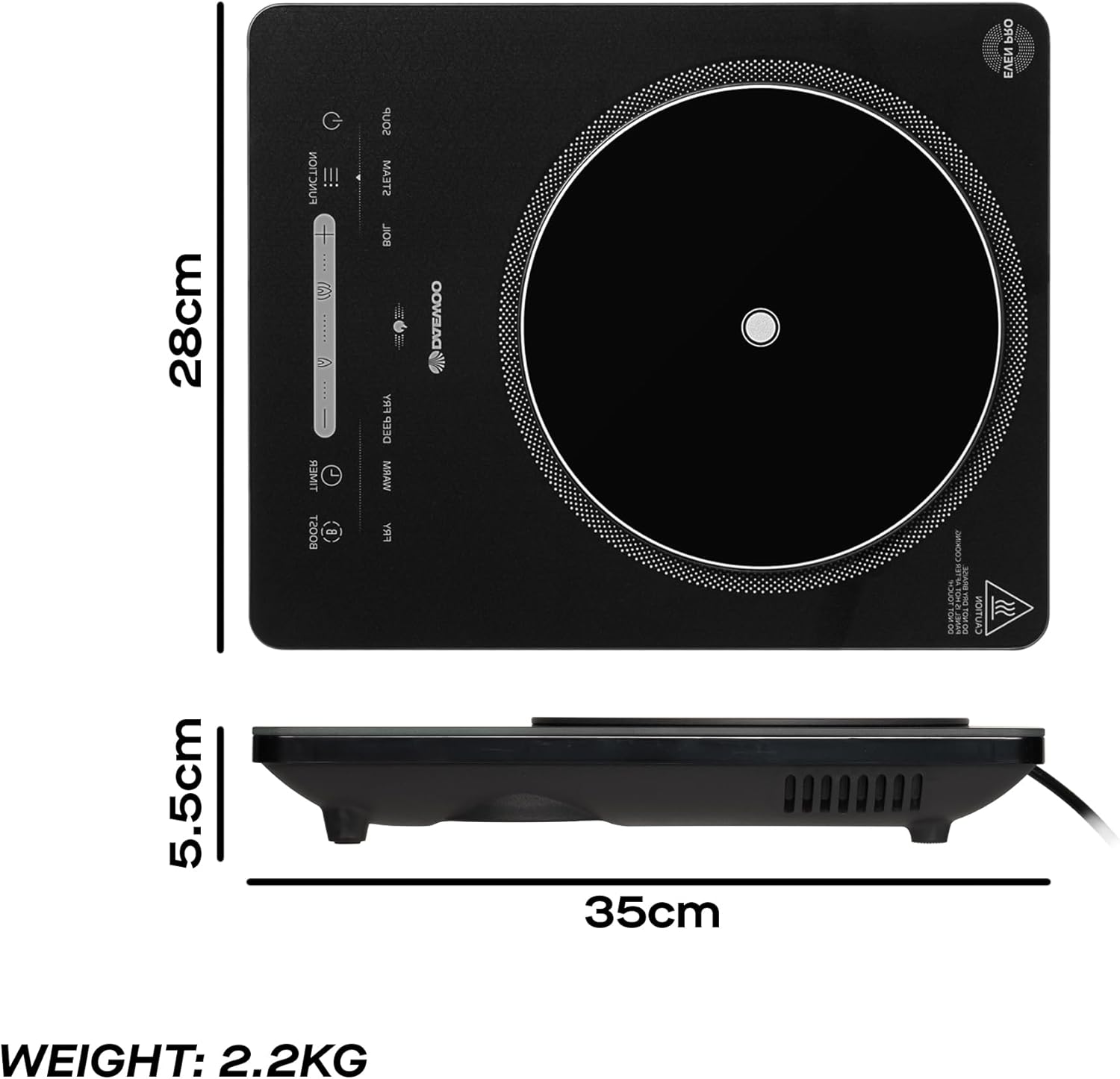 Daewoo 2200W Portable Single Induction Hob – Convenient Electric Cooktop for Use With Induction-Suitable Pans, 6 Presets, LED Controls & Timer - Image 6
