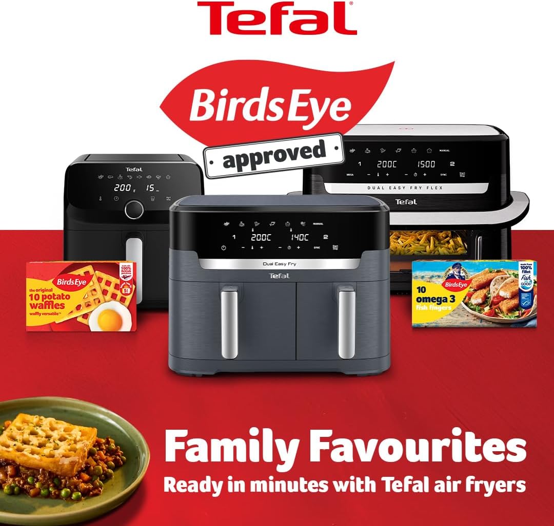 Tefal Easy Fry Dual Zone Digital Air Fryer, 2 Drawers, 8.3L, 8in1, Air Fry, Extra Crisp, Roast, Bake, Reheat, Dehydrate, 6 Portions, Non-Stick, Dishwasher Safe Baskets, Coal Grey - EY901HG0 - Image 2