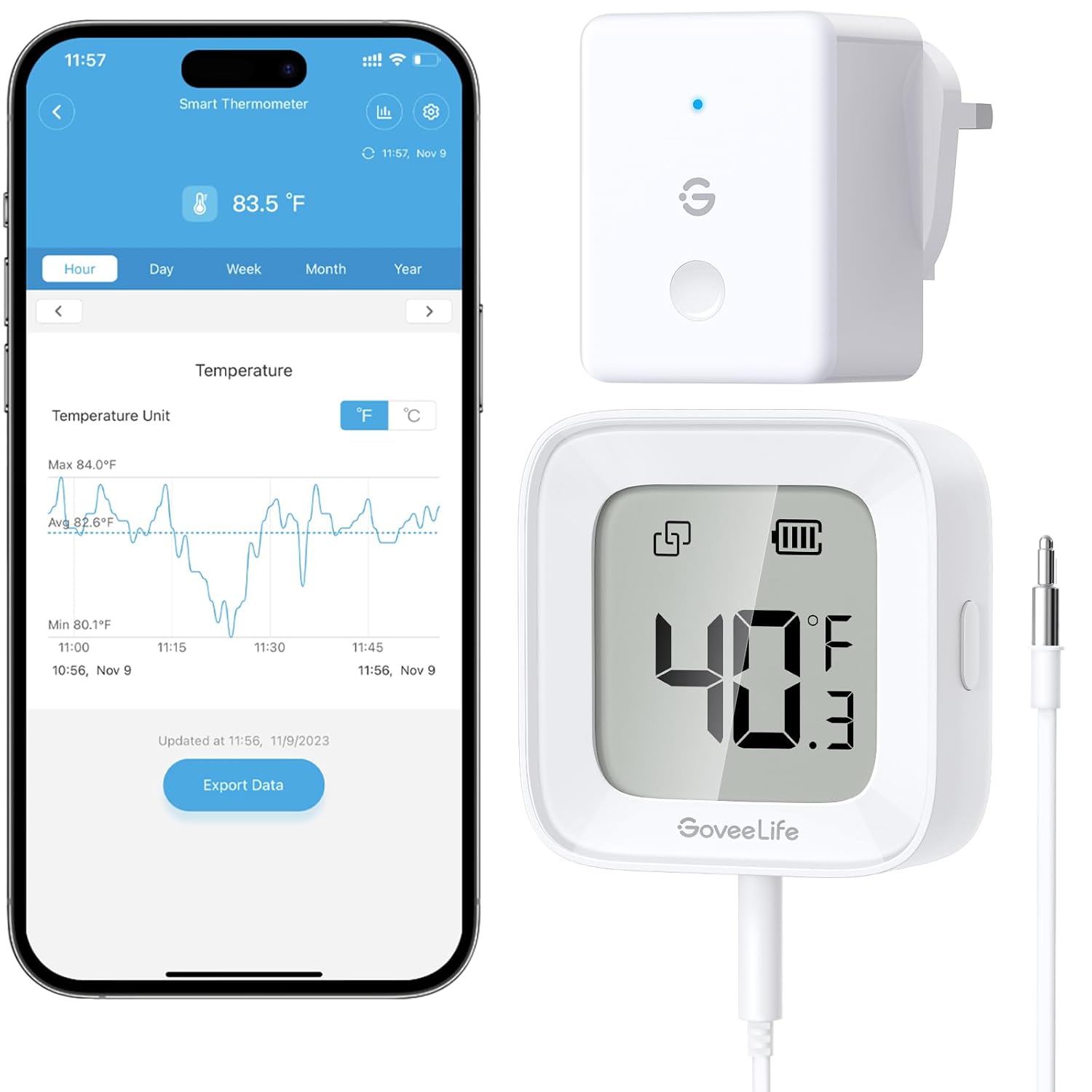 GoveeLife Digital Fridge Thermometer with App Control, Wireless Smart WiFi Freezer Thermometer with Custom Alarms and 2-Year Free Data Storage, LCD Display, for Fridge, Freezer