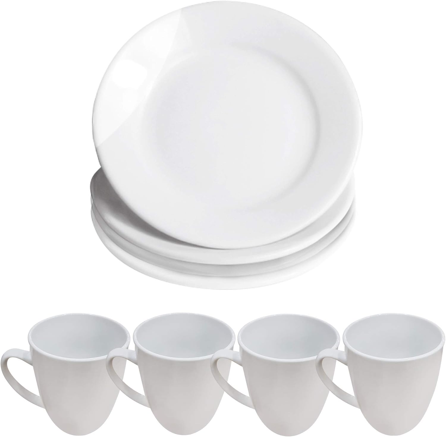 16 Pcs White Porcelain Dinner Set | 4 Plates, Sliders, Bowls and Cups | Party Dinnerware | Service Set for 4 | Dishwasher and Microwave Safe | Kitchen & Dining | M&W - Image 3